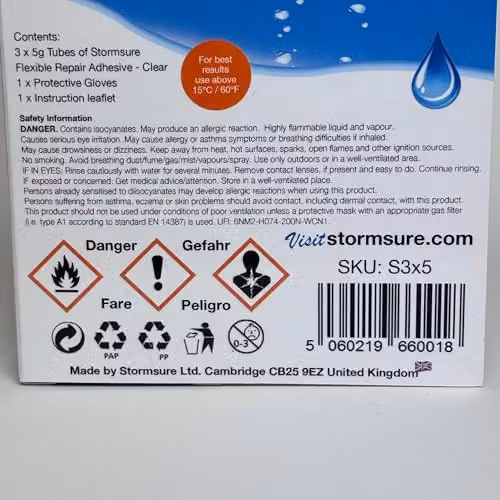 Stormsure Flexible Polyurethane Repair Adhesive, Clear, 3 x 5g – 6