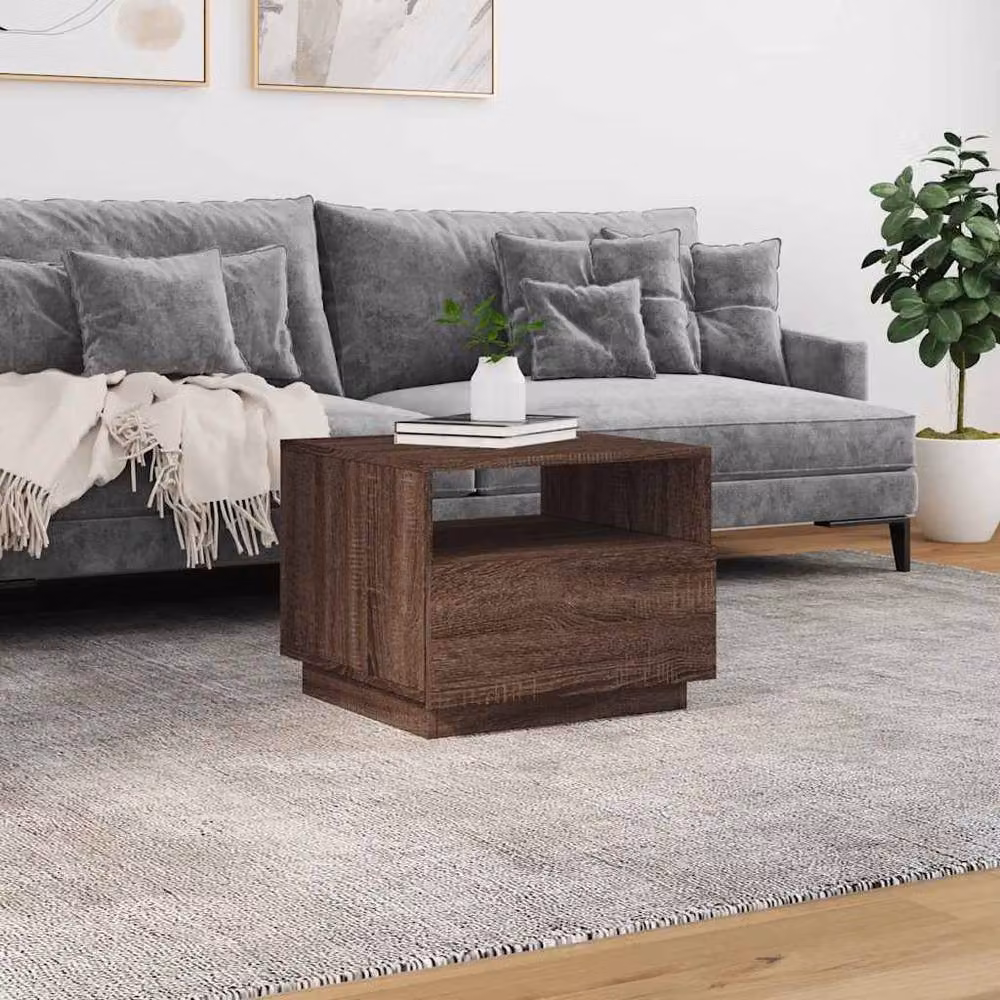 Berkfield Home Modern Coffee Table with LED Lights, Brown Oak, W: 50 cm, D: 49 cm, H: 40 cm – 3