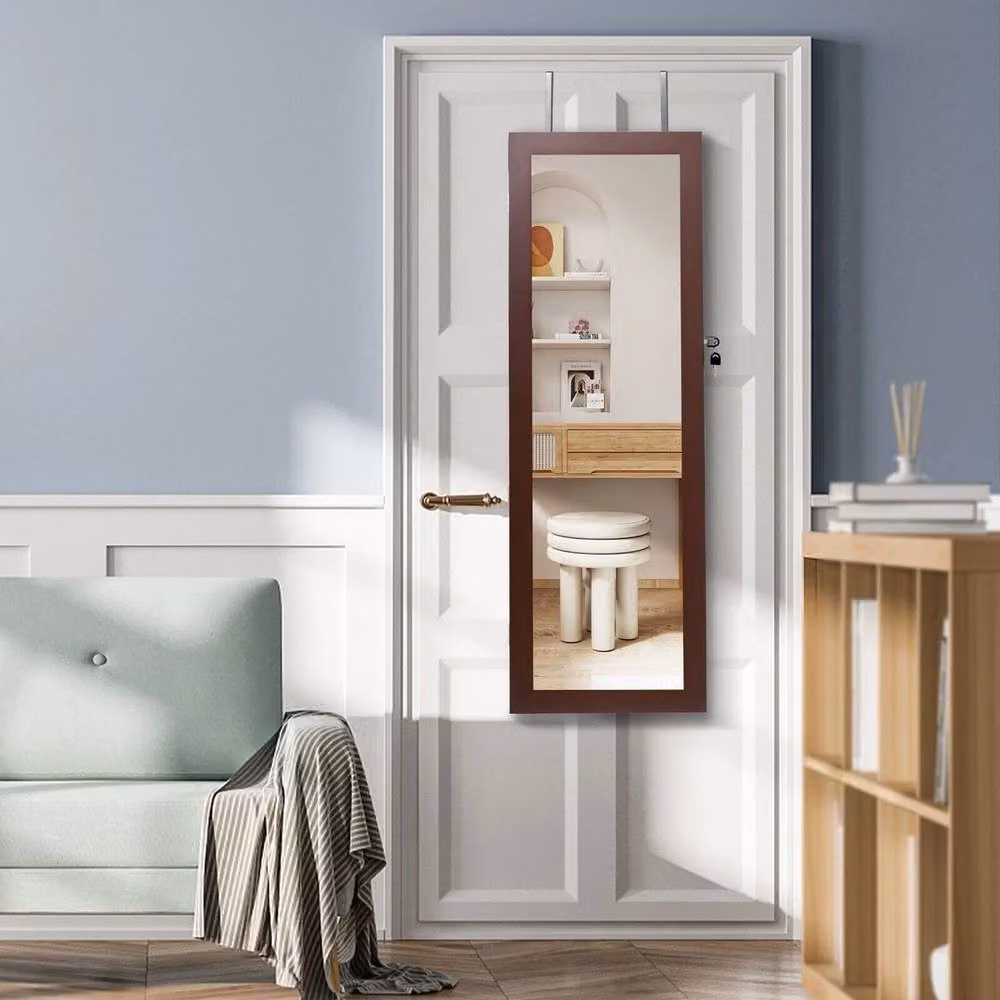 FORGEVIO 2 in 1 Wall Mounted Mirror Jewelry Cabinet in Brown with LED Lighting – 3