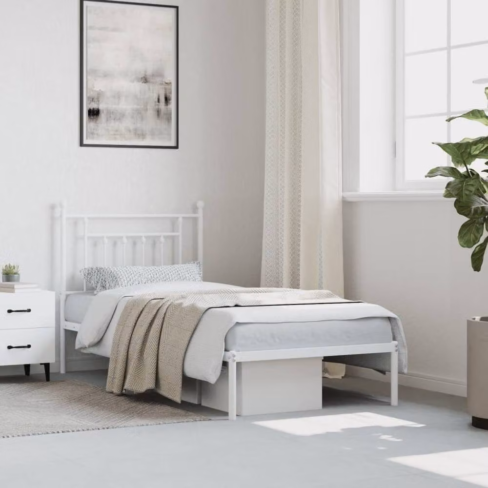 Berkfield Home Metal Bed Frame with Headboard in White, W/D/H: 80 x 200 cm – 2