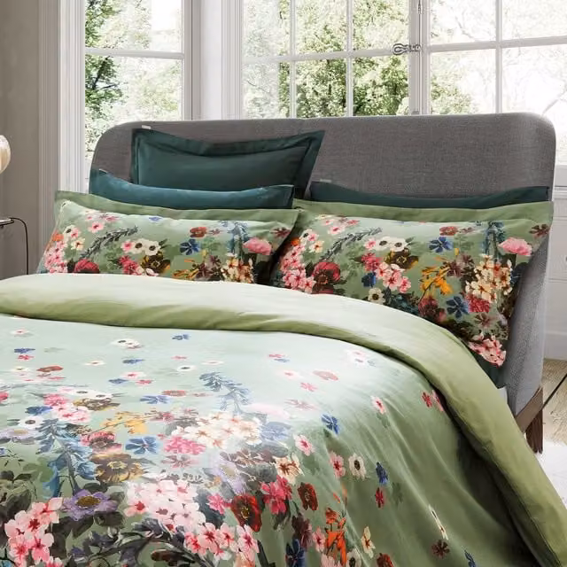 Ted Baker Antiquity Border Kingsize Duvet Cover and Pillowcase Set, Green, Mako Satin Cotton, W: 180 cm, L: 200 cm – 1