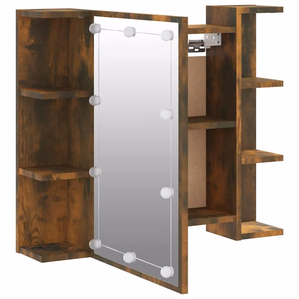 Berkfield Home Mirror Cabinet with LED Lighting in Smoked Oak Brown, W/D/H: 70 x 16.5 x 60 cm – 5