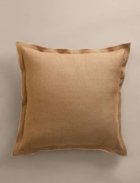 M&S Pure Linen Square Cushion in Beige with Feather Filling