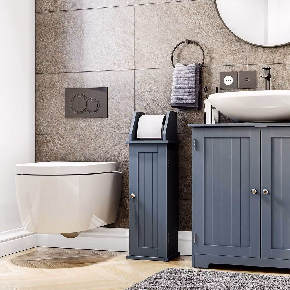 HD Designs Freestanding Toilet Roll Holder and Cupboard Bathroom Storage in Matt Grey – 2