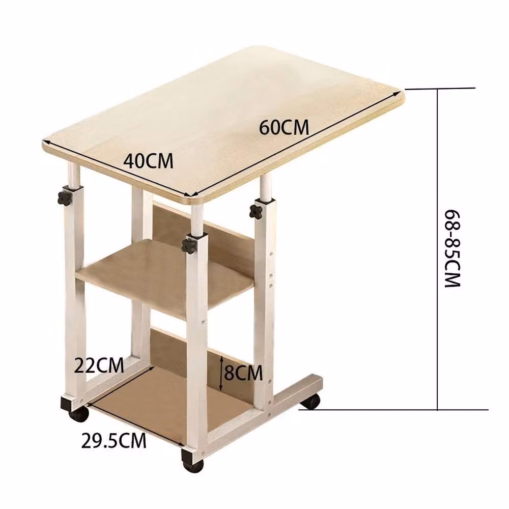 EONLION C Shape Mobile End Table with Storage Shelves in Beige, Height Adjustable – 2