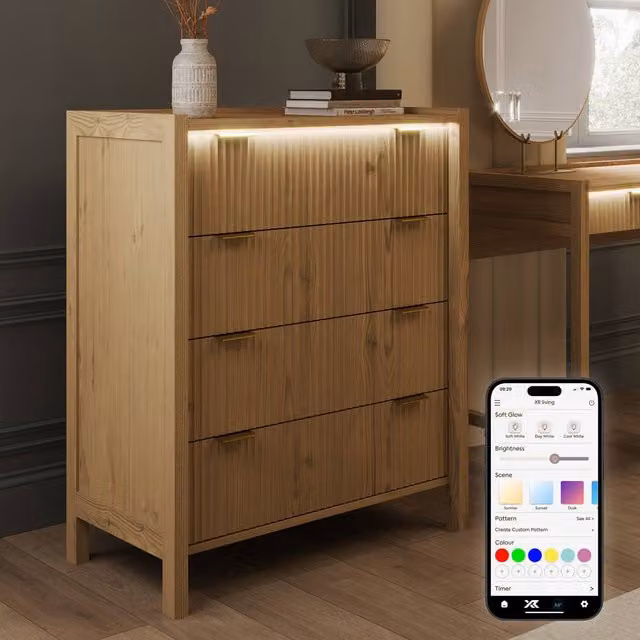 X Rocker XR Living Dakota Chest of Four Drawers with Integrated LED Lights in Wild Oak – 1