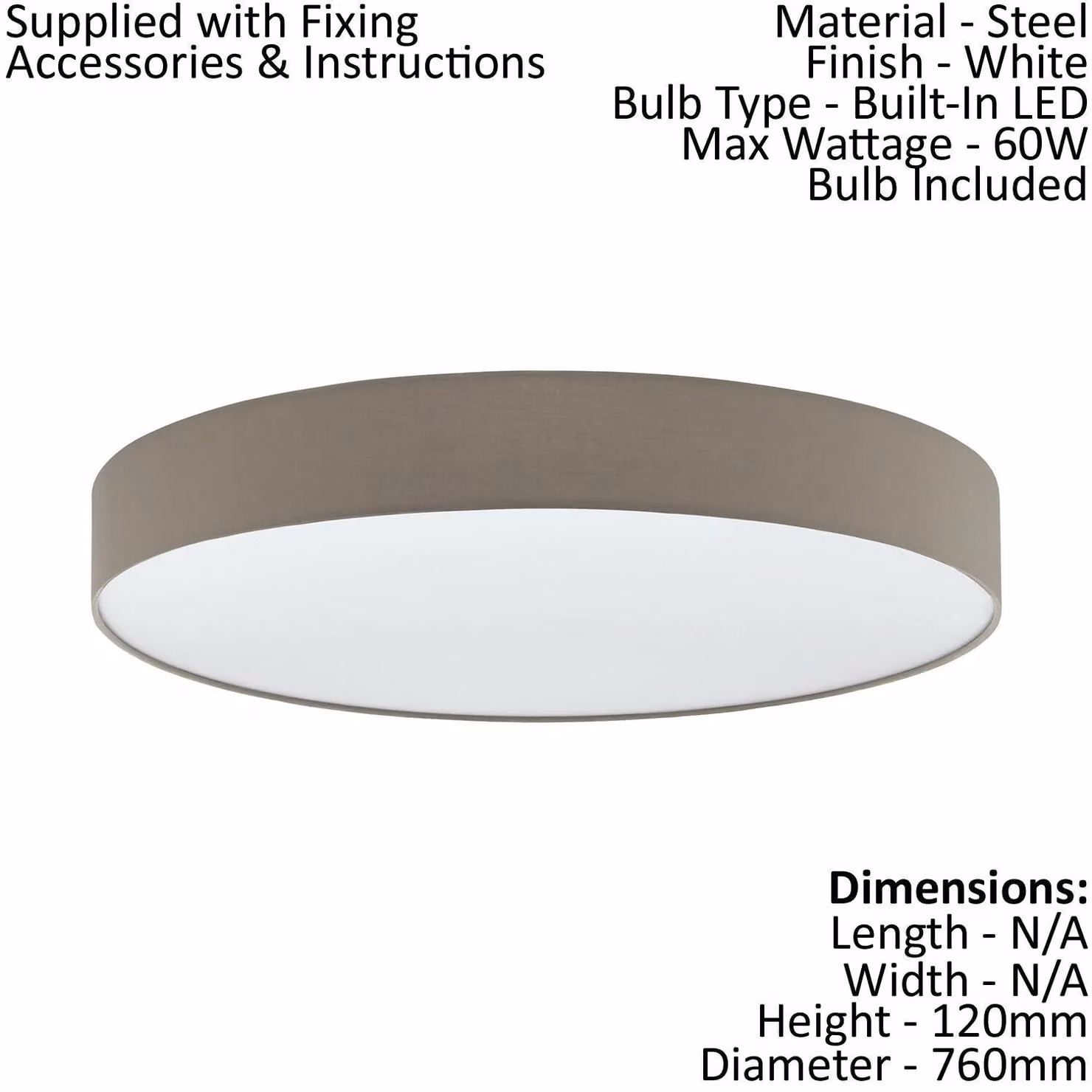 Loops LED Flush Ceiling Light in White and Taupe White Fabric – 2
