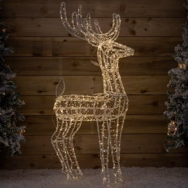 Samuel ALEXANDER Light up Acrylic Christmas Reindeer Decoration in White and Transparent with 1040 Warm White LEDs, H: 103 cm