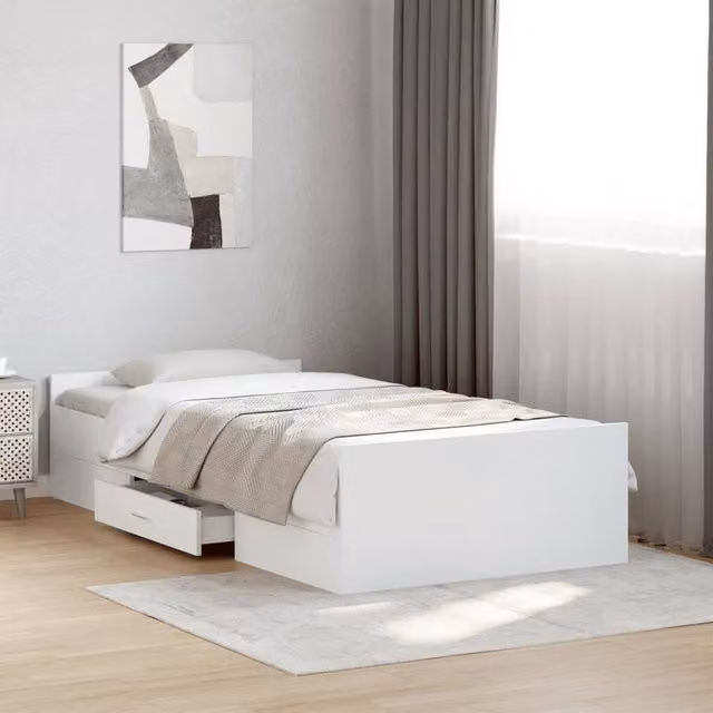 Berkfield Home Modern Bed Frame with Drawers, White, W/D/H: 100 x 200 cm – 1