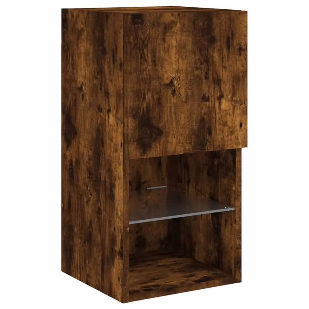 Berkfield Home 4 Piece Smoked Oak TV Wall Cabinets with Integrated LED Lighting in Brown – 4