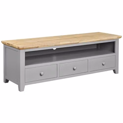 Statement Furniture Florence Large TV Stand with 3 Drawers and Shelf, Grey Wood, W: 145 cm, D: 45 cm, H: 50 cm