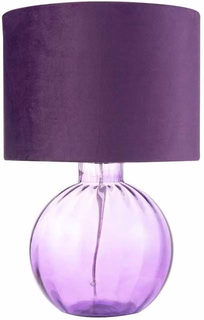 Happy Homewares Contemporary Ribbed Glass Table Lamp with Purple Fabric Shade, H 42 cm x W 28 cm x D 28 cm – 1