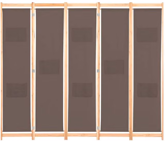 Berkfield Home 5-Panel Fabric Room Divider in Brown, W/H/D: 200 x 170 x 4 cm – 1