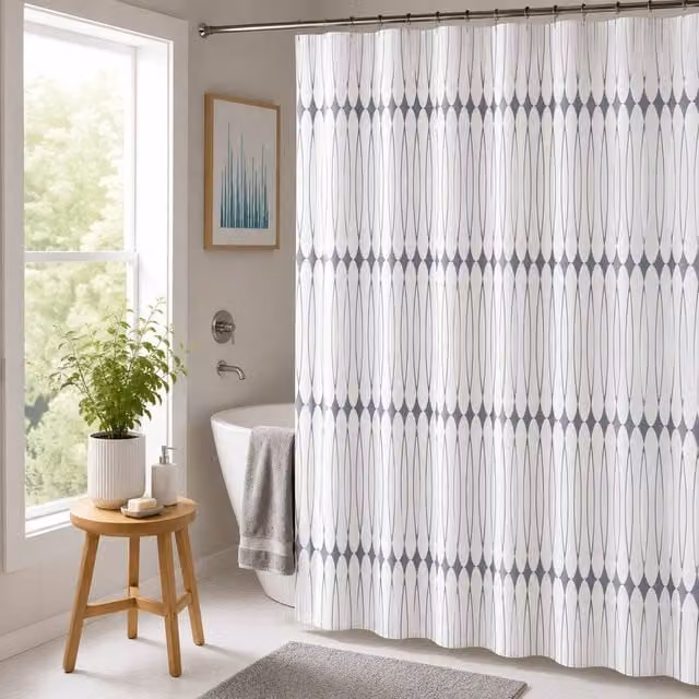 Showerdrape Linea White & Grey Waterproof Polyester Shower Curtain, H: 180 cm