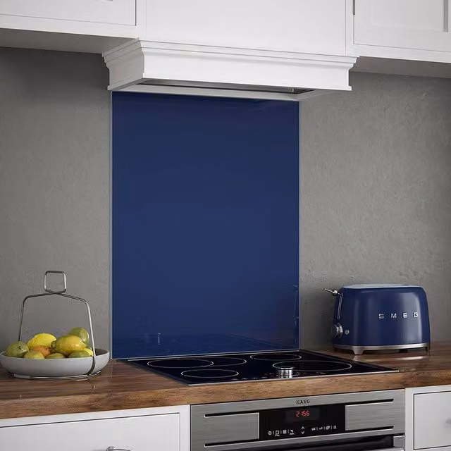 Generic Midnight Blue Glossy Glass Kitchen Splashback, W: 60 cm, H: 75 cm, D: 0.6 cm – 2