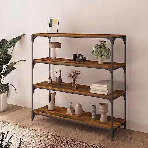 vidaXL Revera Book Cabinet in Smoked Oak and Brown, W/D/H: 100 x 33 x 100 cm – 4