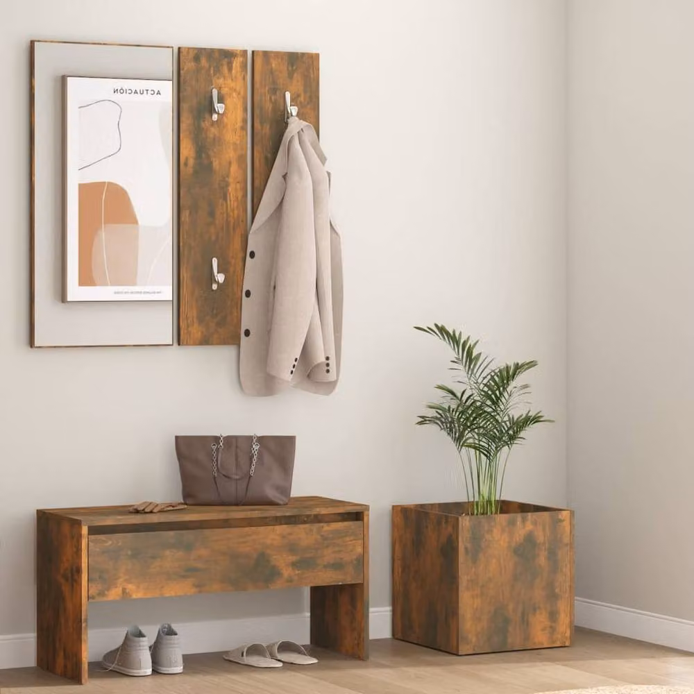 Berkfield Home Hallway Furniture Set in Smoked Oak Brown, including Bench, Mirror and Wall Rack – 2