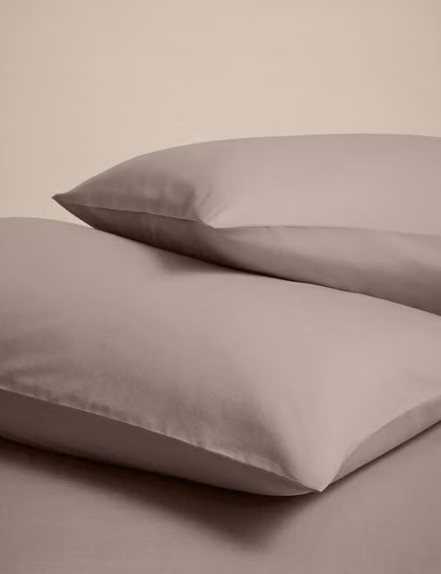 M&S 2 Pack Breathable Cotton Rich Plain Pillowcases in Beige