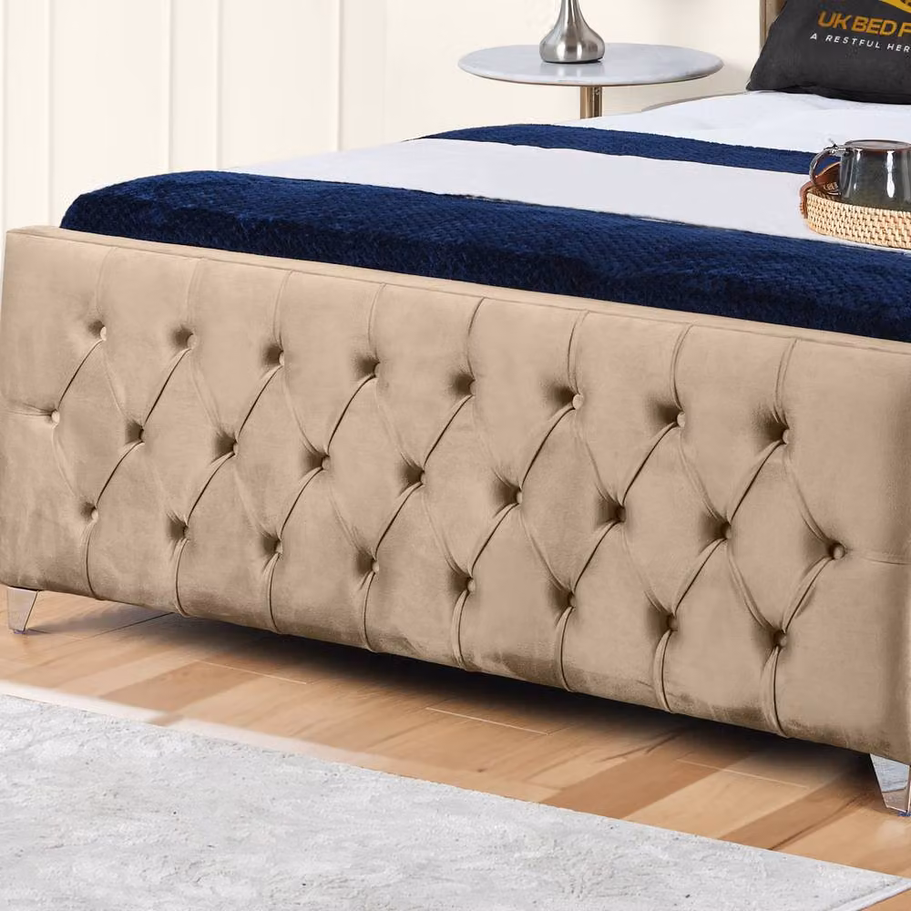 UK Bed Furniture Windsor Wingback Gas Lift Storage Upholstered Bed in Beige, Double (140 x 200 cm) – 3