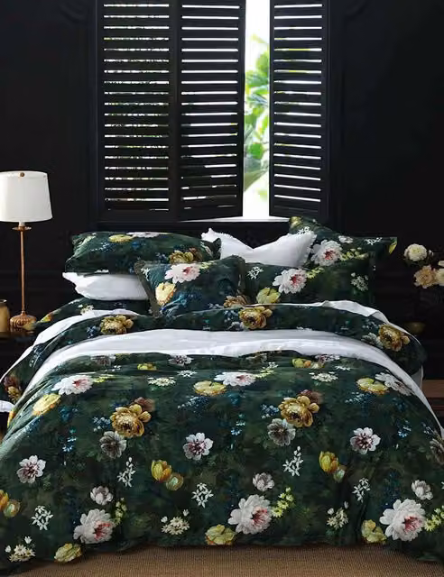 MM Linen Lorenza Reversible Floral Cotton Bedding Set, Green Mix, 140 x 200 cm