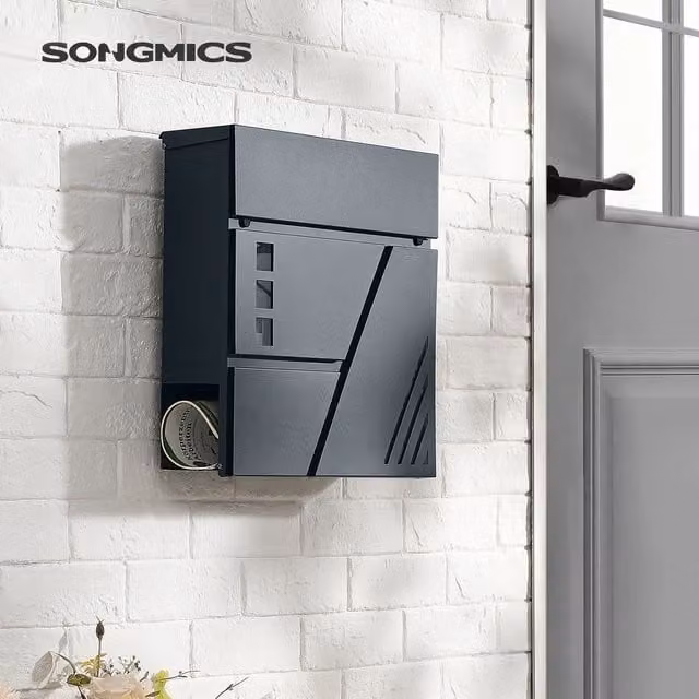 SONGMICS Wall Mounted Letter Box in Grey Anthracite Steel