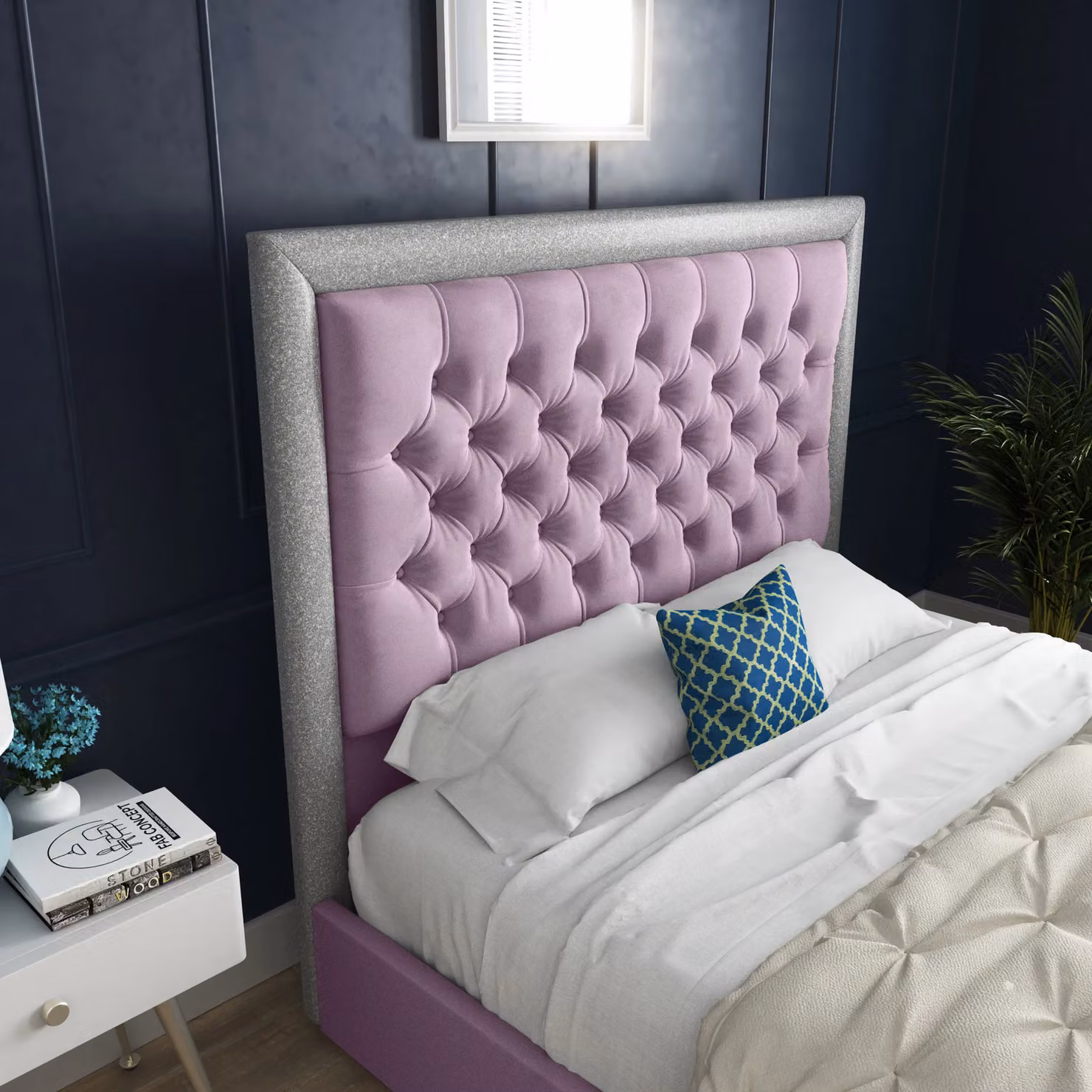 DS Living Cheltenham Pink Velvet Upholstered Bed Frame, W: 180 cm, D: 200 cm – 2