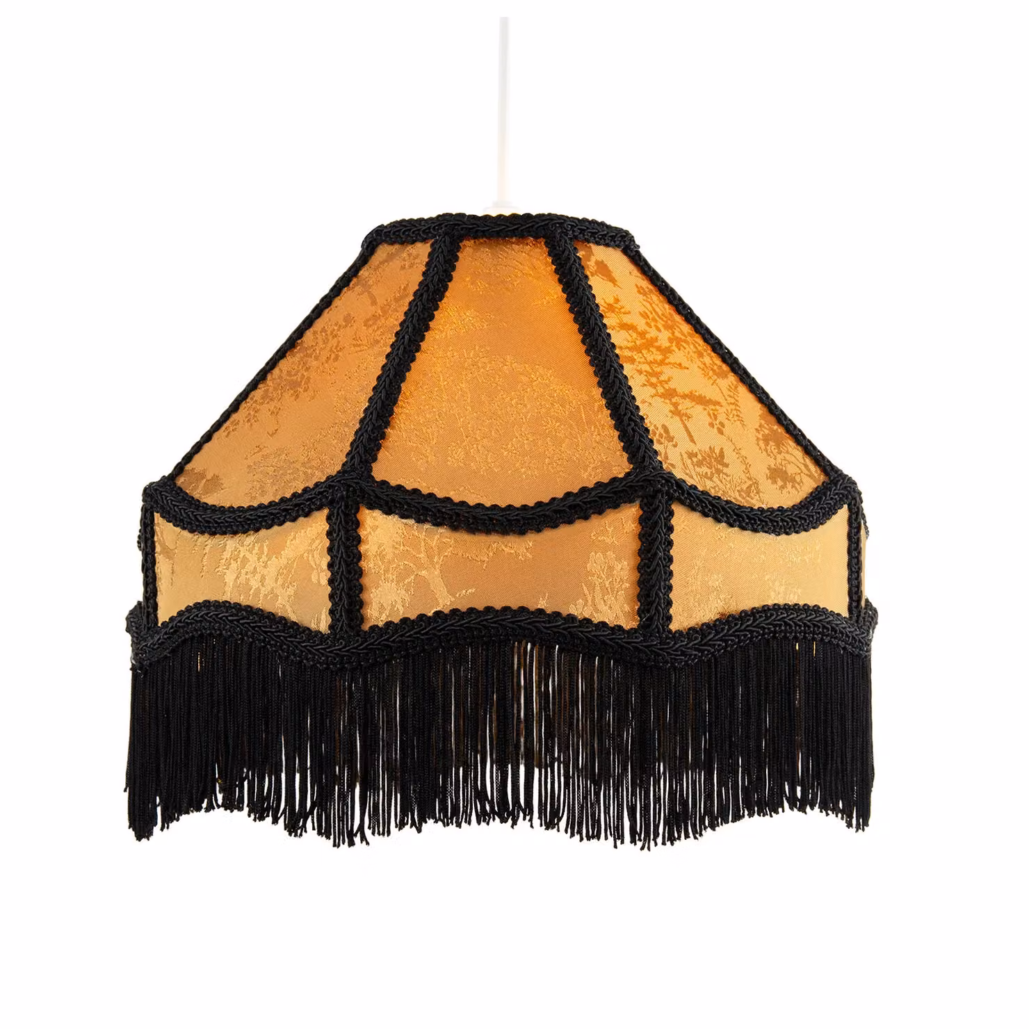 Happy Homewares Gold and Black Victorian Fabric Lamp Shade with Floral Decoration and Long Tassels – 2