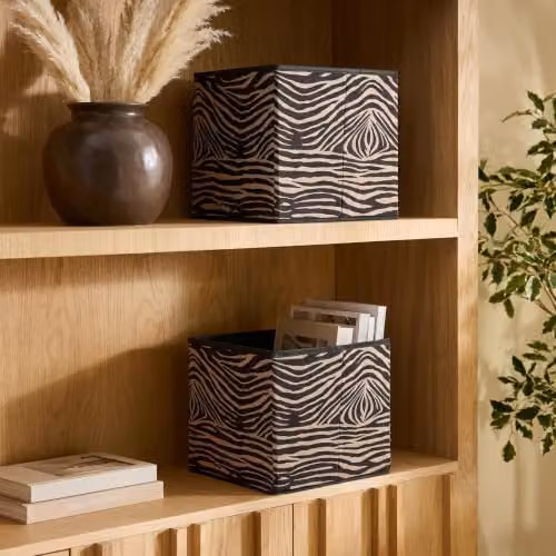 OHS Zebra Print Fabric Storage Cubes, 2 Pack, Brown, W/D/H: 27.0 x 27.0 x 27.0 cm – 2