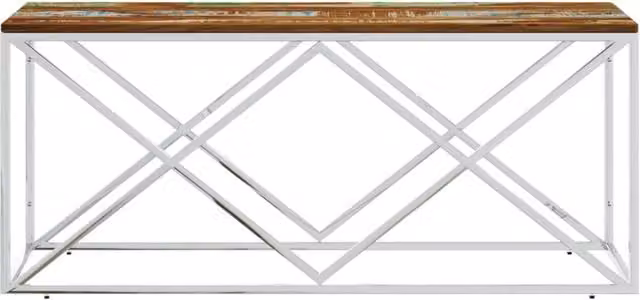 Berkfield Home Rectangular Decorative Coffee Table in Silver and Multicolour with Stainless Steel and Reclaimed Solid Wood, W/D/H: 110 x 45 x 45 cm
