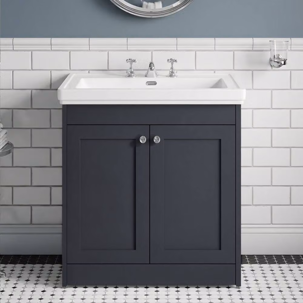 Balterley Classic Floor Standing 2 Door Vanity Unit with 3 Tap Hole Basin and Rectangular Sink, Dark Grey, W: 80 cm, D: 45.3 cm, H: 80 cm – 2