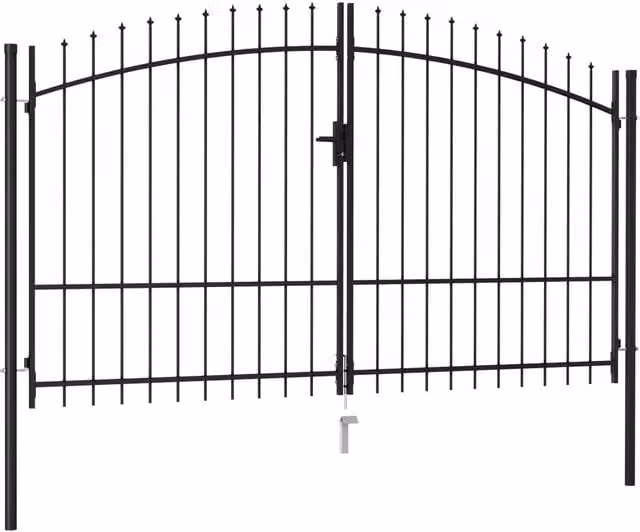Berkfield Home Black Steel Double Swing Fence Gate with Spike Top, W: 300 cm, H: 175 cm – 1