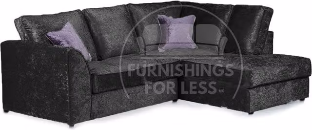 Furnishings For Less UK Crystal Crushed Velvet 3 to 4 Seater L Shaped Corner Sofa, Right Hand Facing, Black