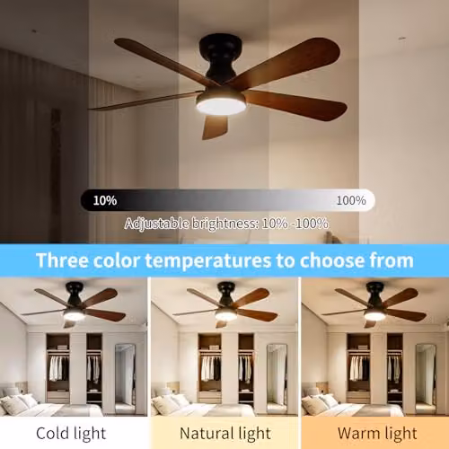 Resmo Modern LED Ceiling Fan with Dimmable Light and Remote Control, Black or Brown – 3