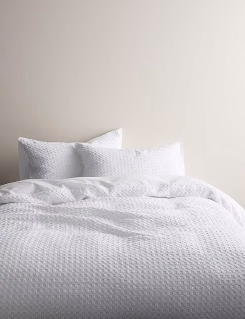 M&S Pure Cotton Large Waffle Bedding Set, White, W x H: 180 x 200 cm