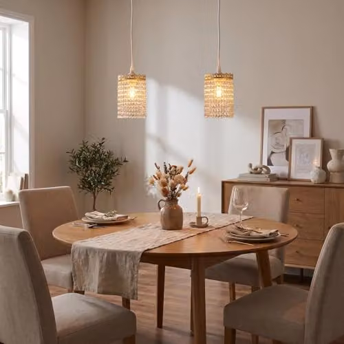Happy Homewares Vintage Gold Crown Pendant Light Shade with Transparent Acrylic Beads, W: 22 cm, H: 15 cm – 2