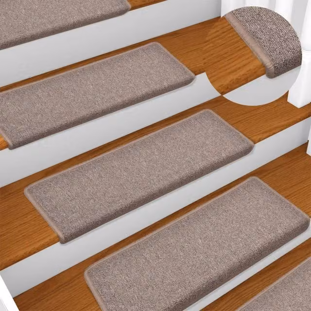 Berkfield Home Self-Adhesive Carpet Stair Treads, 15 Pieces, Brown, W: 65 cm, D: 21 cm, H: 4 cm