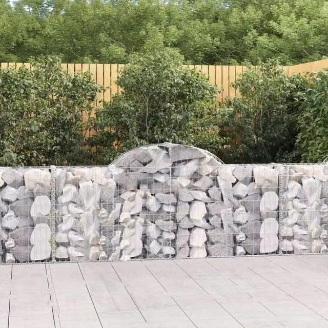 Berkfield Home Arched Gabion Basket in Silver Galvanised Steel, W: 200 cm, D: 30 cm, H: 80-100 cm