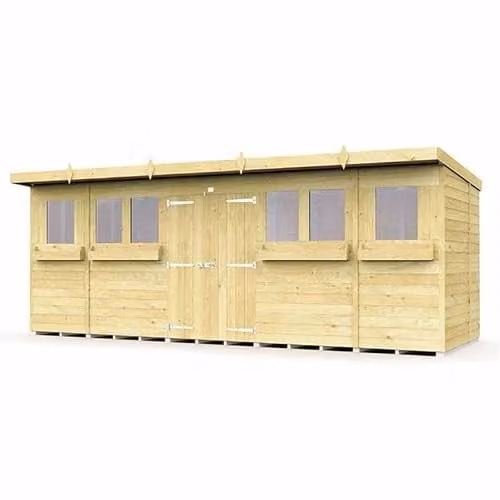 Buttercup Farm Rustic Wood Pent Summer Shed in Brown, W: 533 cm, D: 178 cm, H: 201 cm