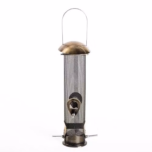 Happy Beaks Supreme Bird Feeder Collection, Antique Brass Metal Hanging Garden Feeders for Seed, Peanut and Mealworms, Set of 3 (Includes 1 Seed Feeder) – 1