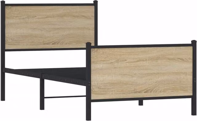 Berkfield Home Metal Bed Frame in Sonoma Oak and Brown, W/D/H: 90 x 195 x 95 cm