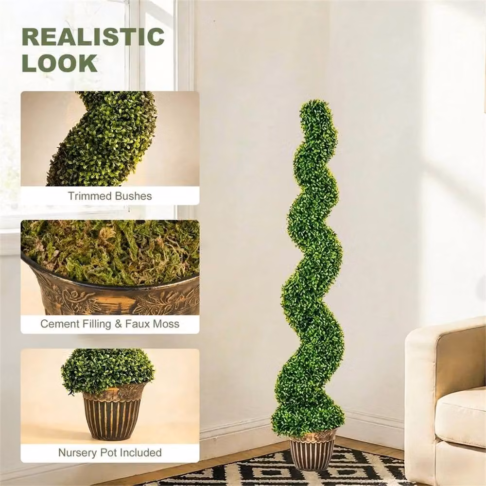 Nordara Set of 2 Green Artificial Spiral Boxwood Topiary Tabletop Trees – 6