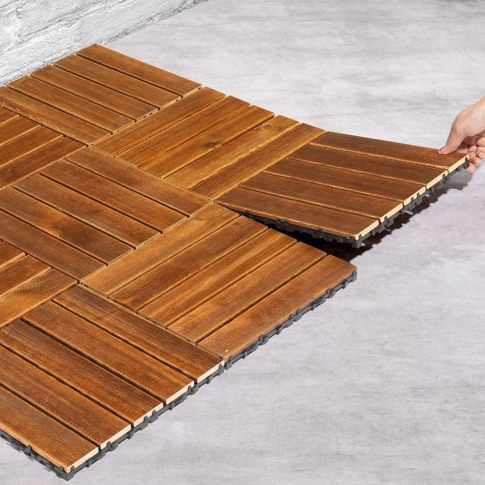 NESTLUNE 27 Piece Wooden Interlocking Decking Tiles in Brown, W/D/H: 30 x 30 x 2 cm – 4