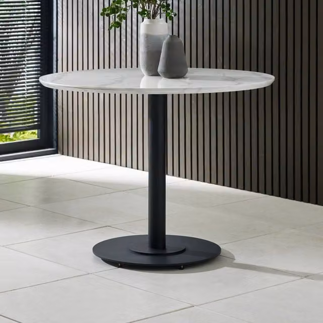 Julian Bowen Luca Round Marble Dining Table in White and Black