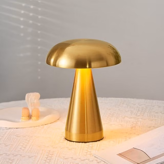 Lifeideas Rechargeable Dimmable Mushroom LED Table Lamp in Gold/Brass