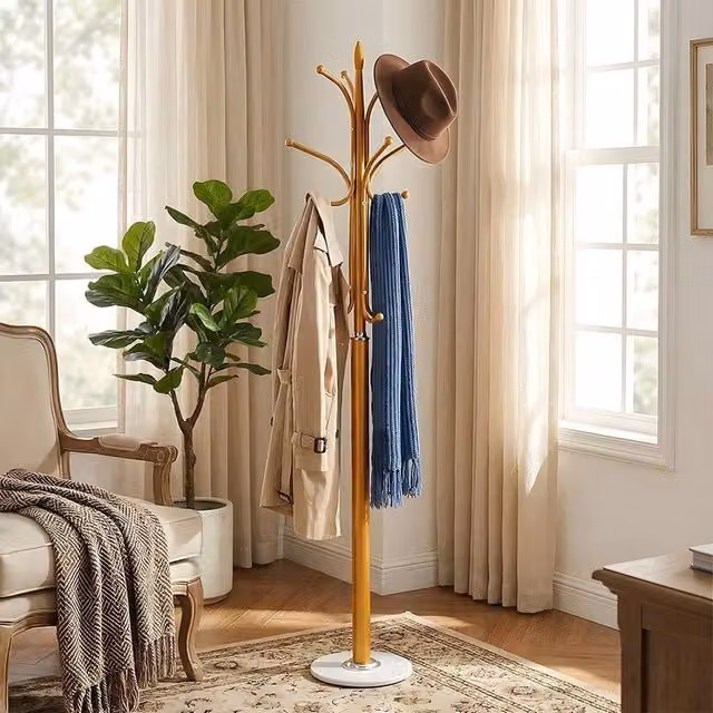 EONLION Gold Metal Hat Coat Stand and Umbrella Holder with Stone Base