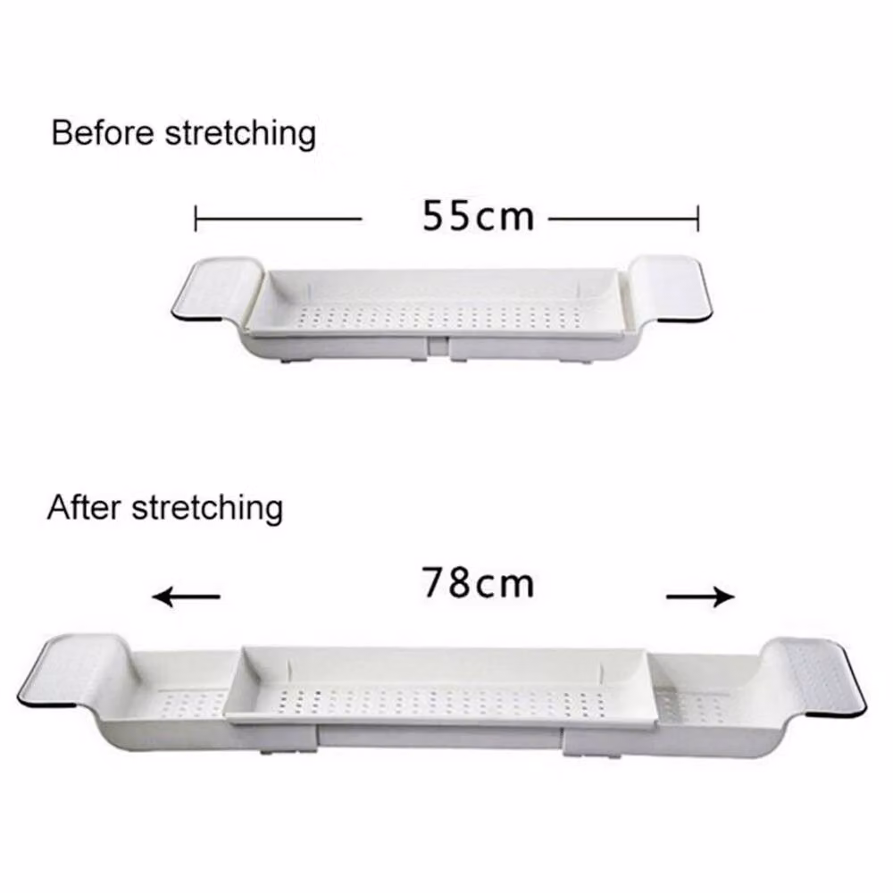 EONLION White Extendable Bath Rack and Adjustable Bathroom Tub Shelf with Drainage – 2