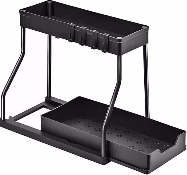 FORGEVIO Black Metal and Plastic Kitchen Under Sink Cupboard Organiser Basket Storage Drawer Rack