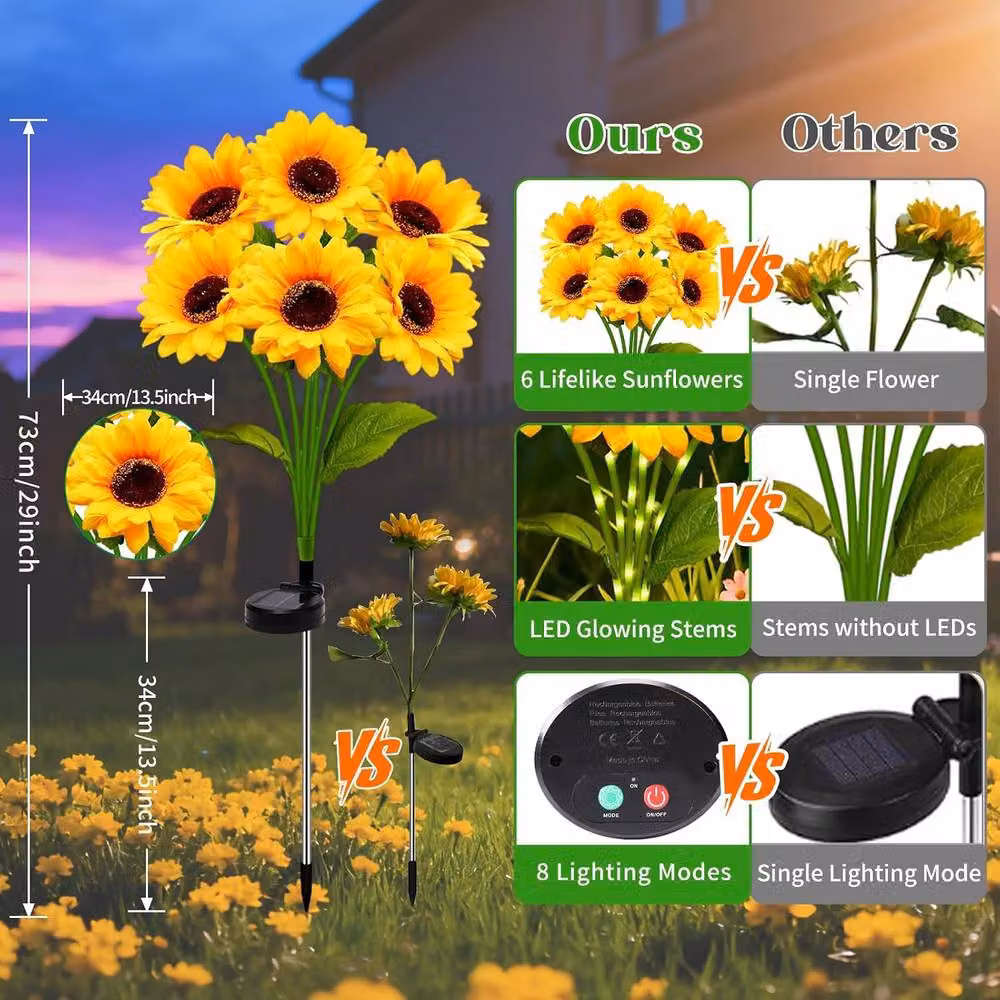 Garwarm Solar Powered Artificial Sunflower Garden Lights in Yellow and Multicolour – 5