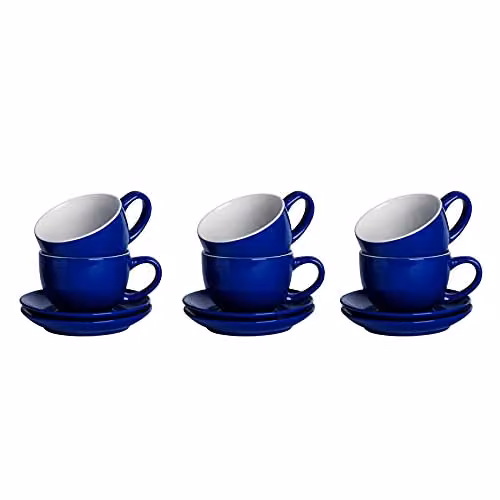 Argon Tableware Blue Stoneware Cappuccino Cup and Saucer Set, 6 Pieces, 250ml, Dishwasher Safe – 1
