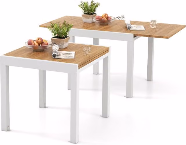 Costway Modern Extendable and Height Adjustable Outdoor Dining Table in Brown and White